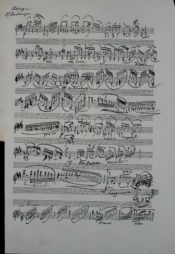 Факсимиле рукописной каденции Иоахима для скрипки: «Adagio. Cadenza»