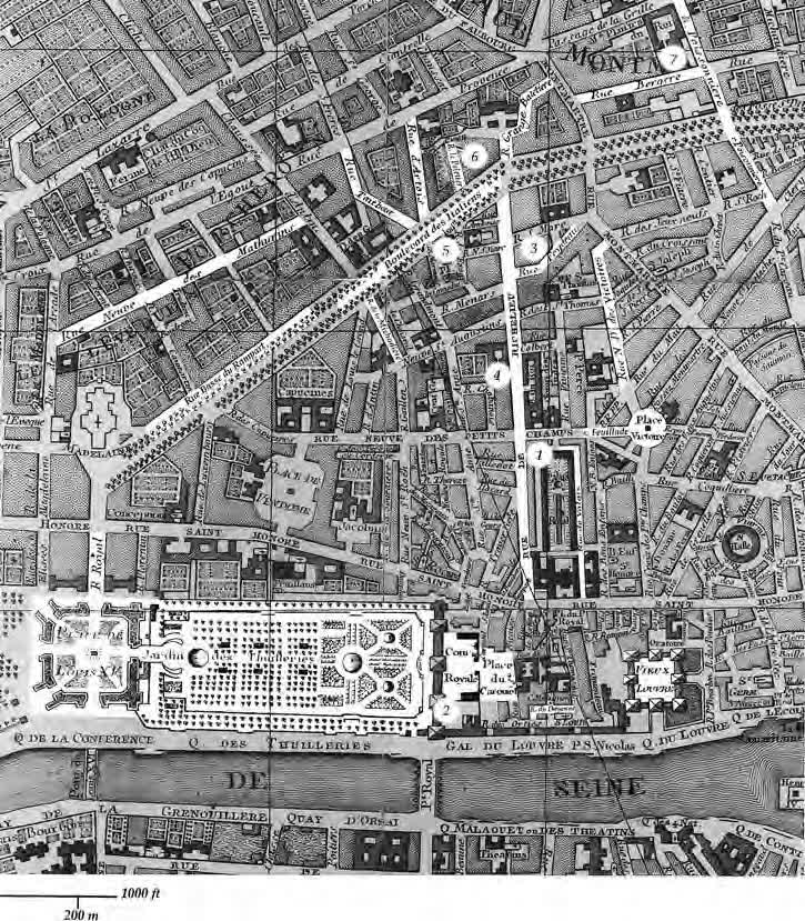 Рис. 3.1. Фрагмент плана Парижа 1788 года: места жизни и работы Виотти